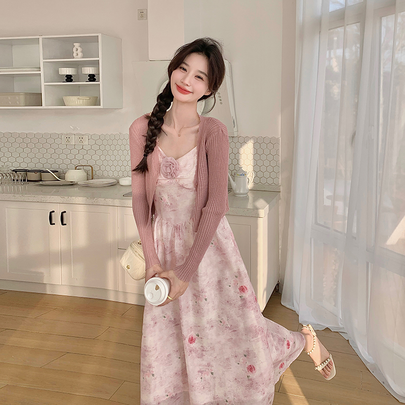 备货足2024夏设计感茶歇温柔花色吊带裙两件套C057-A63-P145-K208