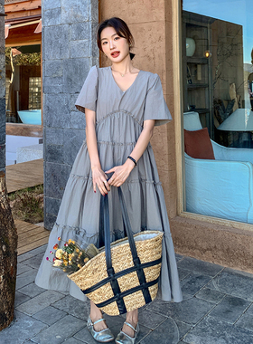 现货：夏装新款法式气质轻熟风收腰蛋糕连衣裙2C135-5061P135K198