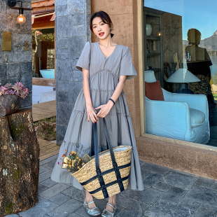 气质轻熟风收腰蛋糕连衣裙2C135 法式 5061P135K198 新款 现货：夏装