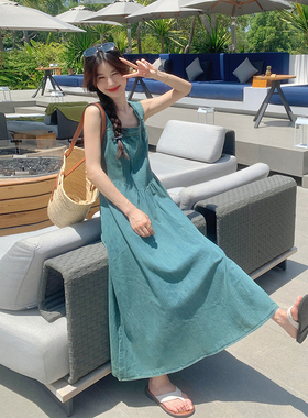 现货2024夏韩系镂空气质小心机牛仔连衣裙2C057-A68-P135-K198