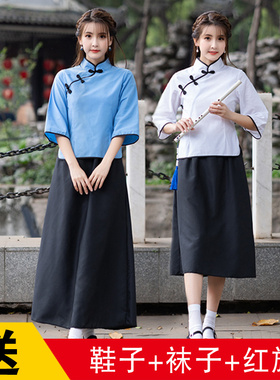 民国学生装女五四青年装儿童民国风女装中山装男班服表演合唱服装