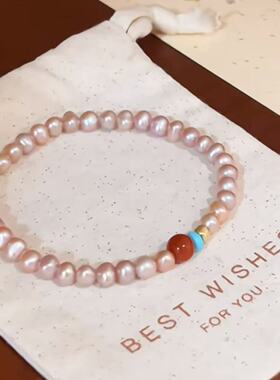 法式粉紫色淡水仿珍珠串珠手链复古宫廷风气质仿南红玛瑙手饰手册