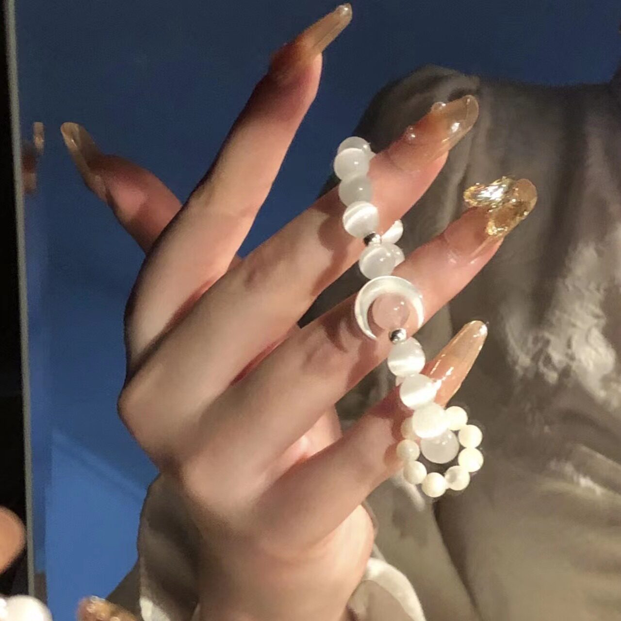 月亮奔你而来 天然紫水晶粉晶猫眼石海蓝宝925银可爱手链女送手饰