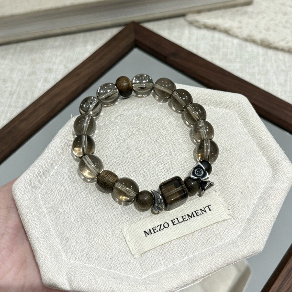 天然设计款茶晶奇楠沉香水晶手链女小众设计款烟晶缺金水手串手饰