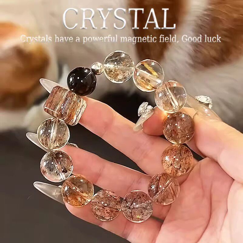 一ye暴富天然黑金超七方糖水晶手串旺财运招财好运高级感发晶手链