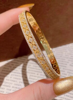 花窗满钻菱形手镯女黄金色蕾丝手环轻奢高级感
