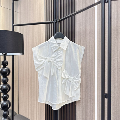 优雅气质天丝蝴蝶结无袖翻领衬衣