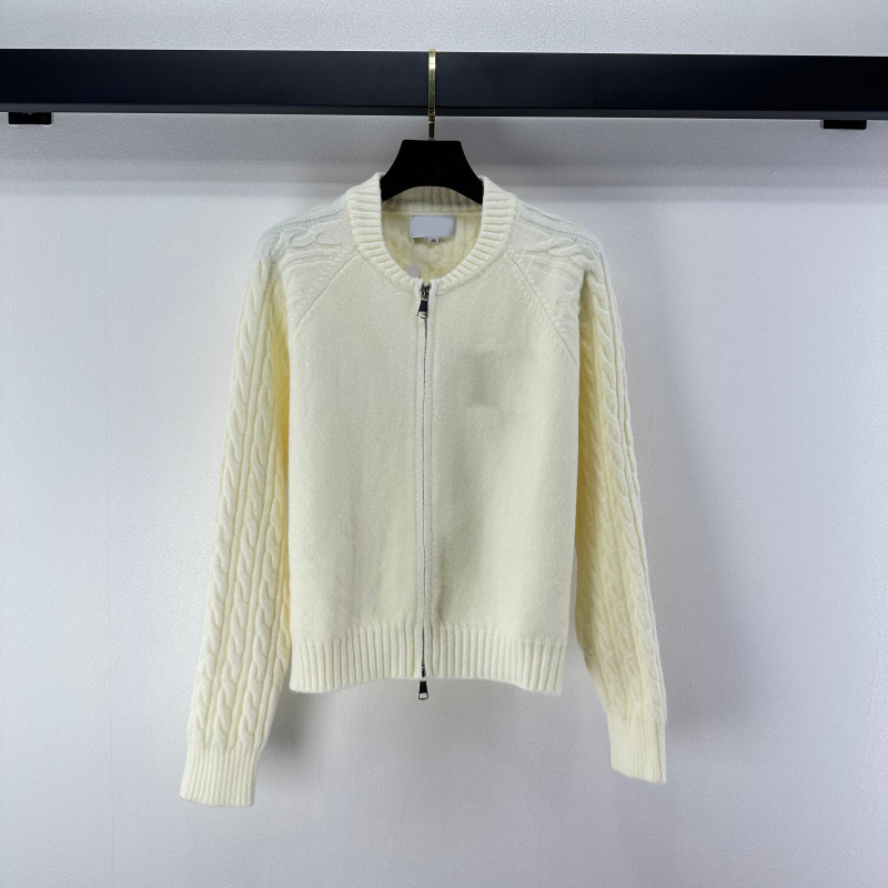 高级时髦百搭针织圆领麻花拉链开衫