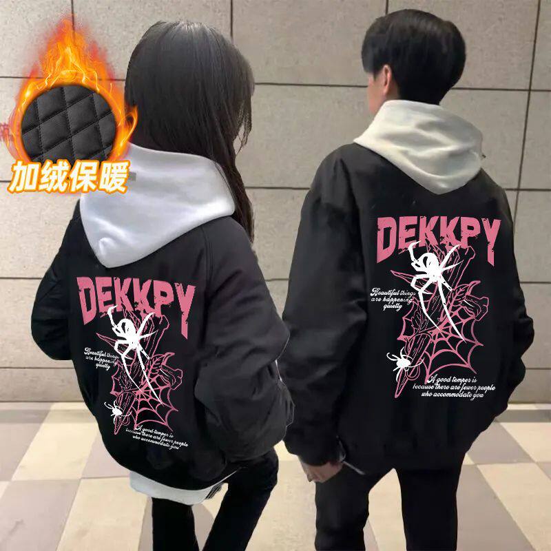 美式棒球服外套男女秋冬季潮流高街痞帅青少年飞行员印花加厚夹克