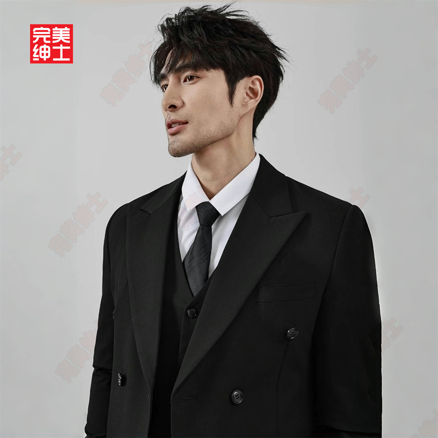 双排扣戗驳领西装男款高级感胖子穿大码结婚礼服男士西服套装高档