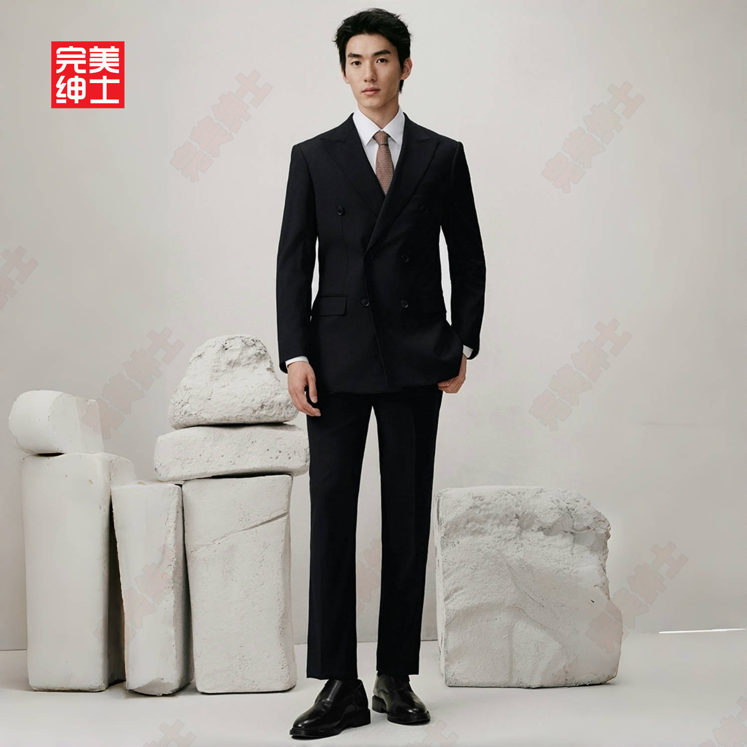 双排扣戗驳领西装男款高级感胖子穿大码结婚礼服男士西服套装高档