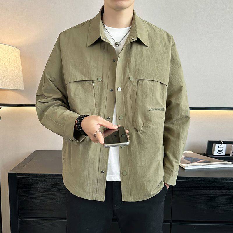 春秋款衬衣式外套男薄款上衣服2026新款潮流工装宽松翻领夹克男装