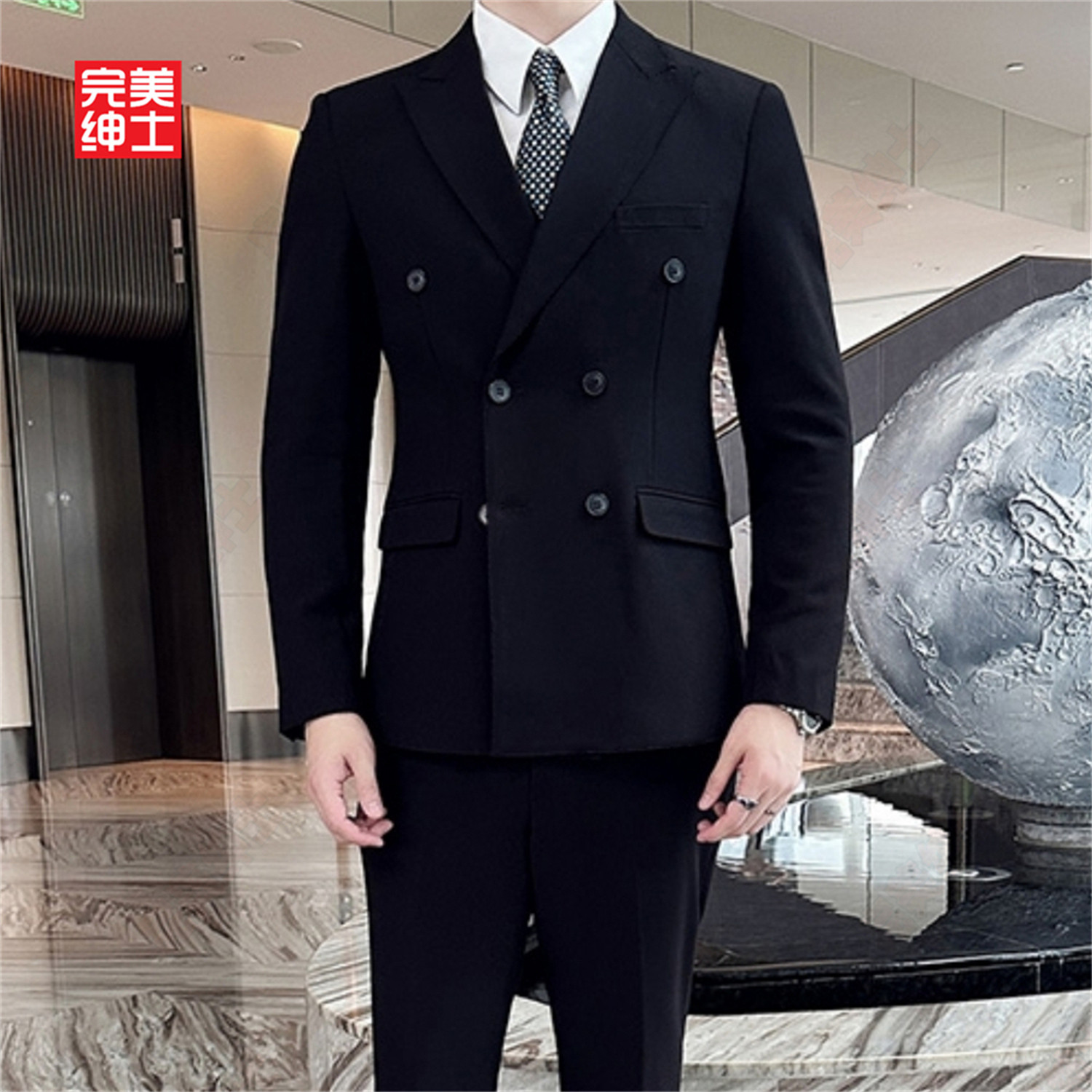 双排扣戗驳领西装男款高级感胖子穿大码结婚礼服男士西服套装高档