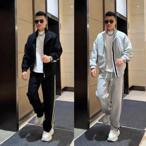 潮流开衫卫衣男高级感外套秋季男士休闲百搭加厚时尚休闲套装ins