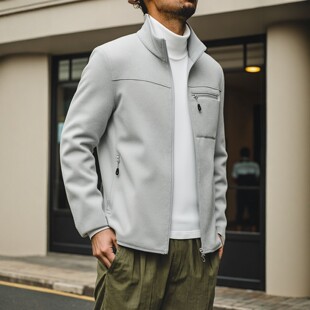 鸟家户外抓绒衣冲锋衣内胆男修身 拉链立领针织外套外贸保暖夹克