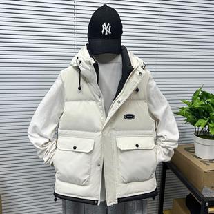 男款羽绒马甲外穿冬季潮2025新款青少年加厚连帽保暖背心工装外套