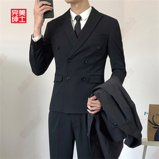 双排扣戗驳领西装男款高级感胖子穿大码结婚礼服男士西服套装高档