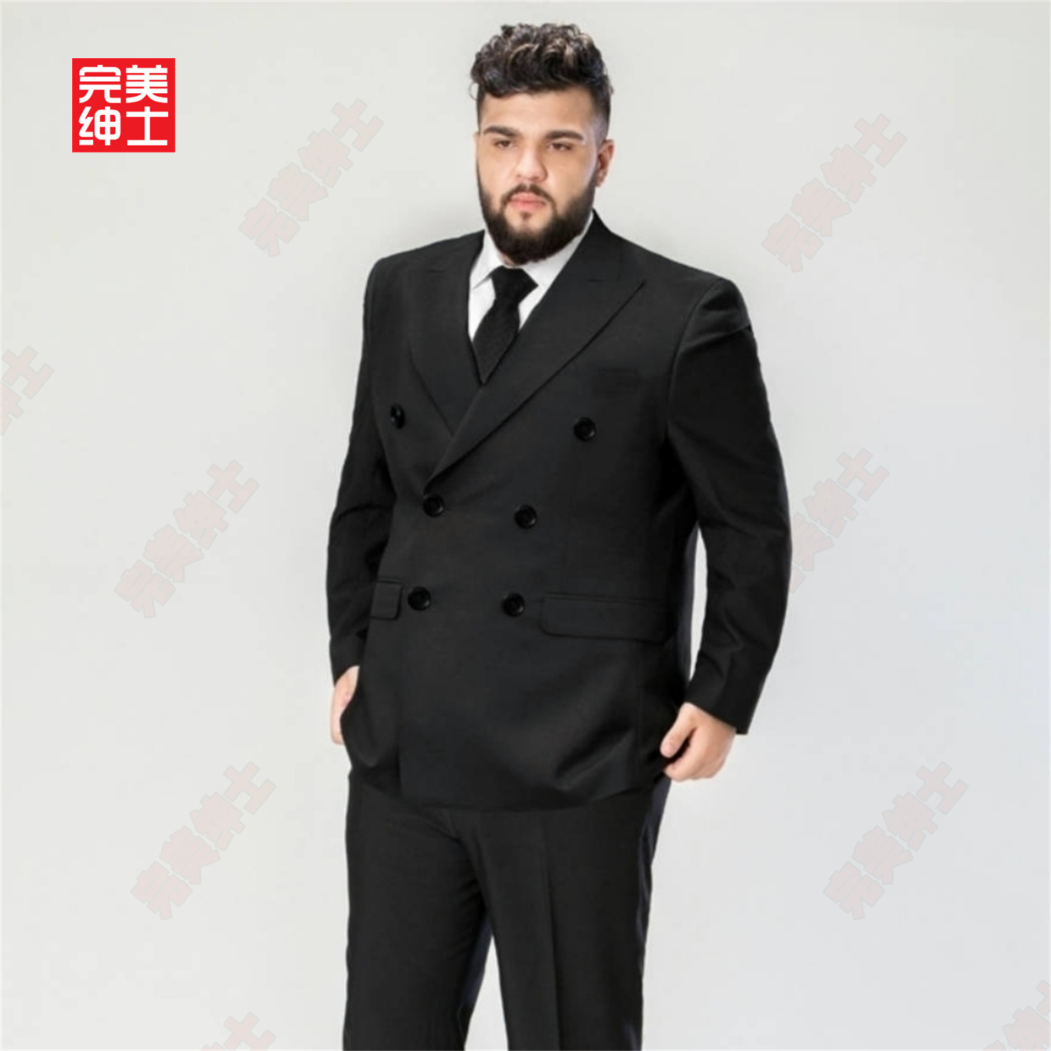 双排扣戗驳领西装男款高级感胖子穿大码结婚礼服男士西服套装高档