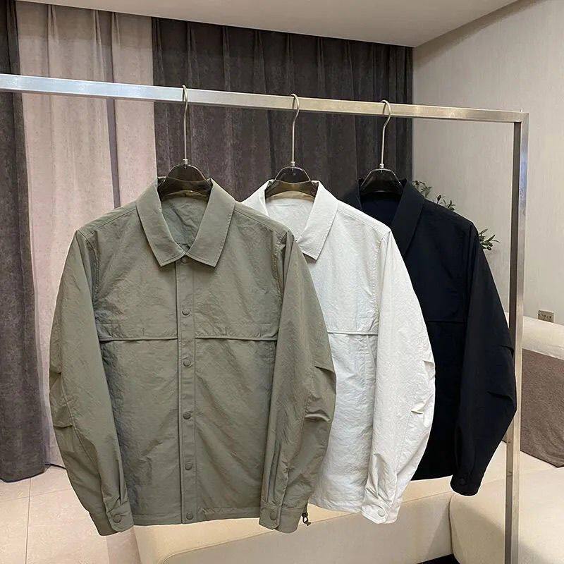 2026春季日系翻领纯色长袖衬衫外套男士宽松休闲高级感上衣夹克潮