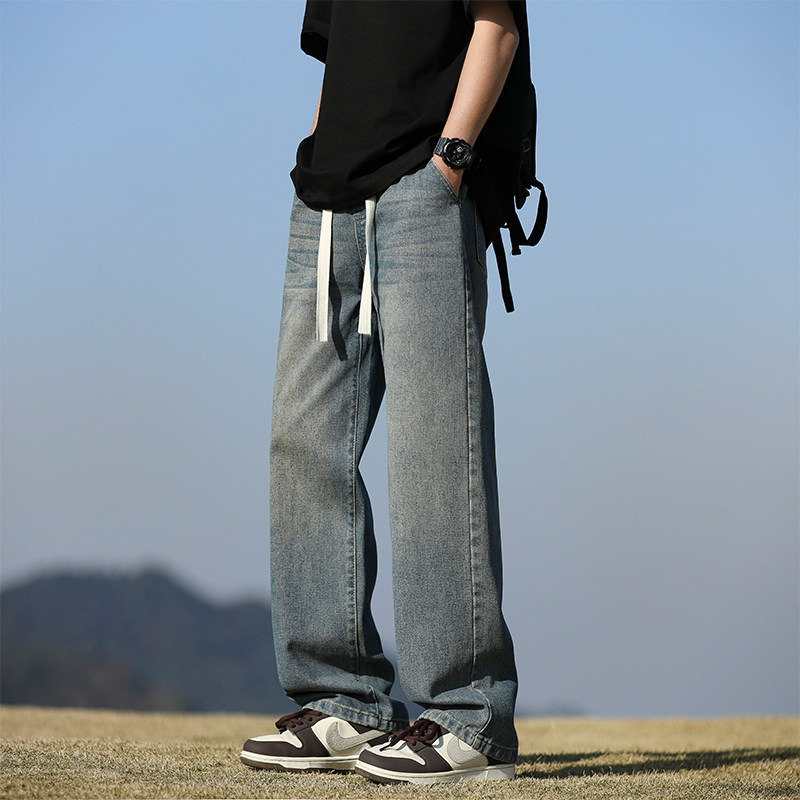 美式牛仔裤男士春夏季新款垂感宽松复古直筒休闲潮牌阔腿长裤子