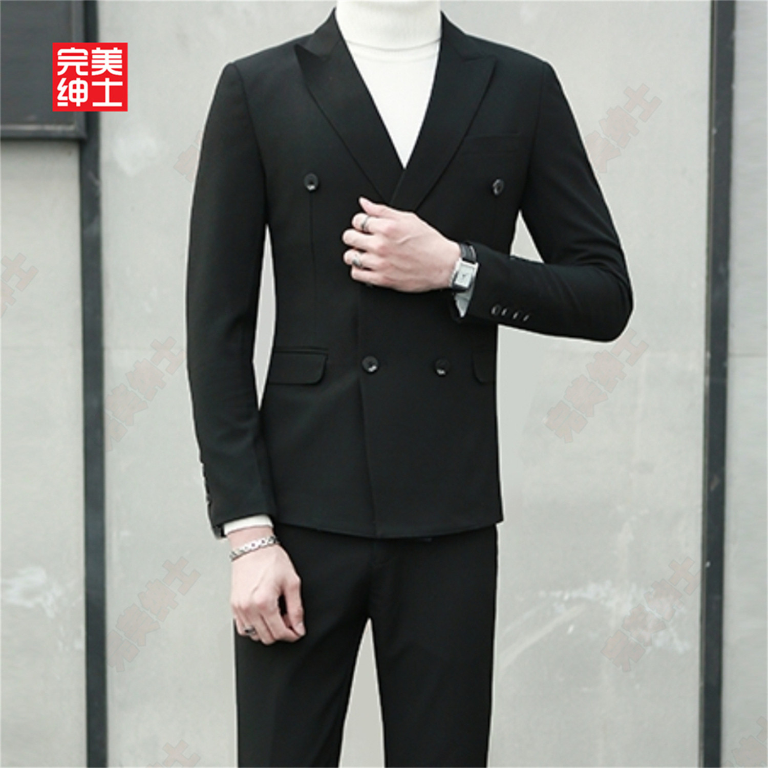 双排扣戗驳领西装男款高级感胖子穿大码结婚礼服男士西服套装高档