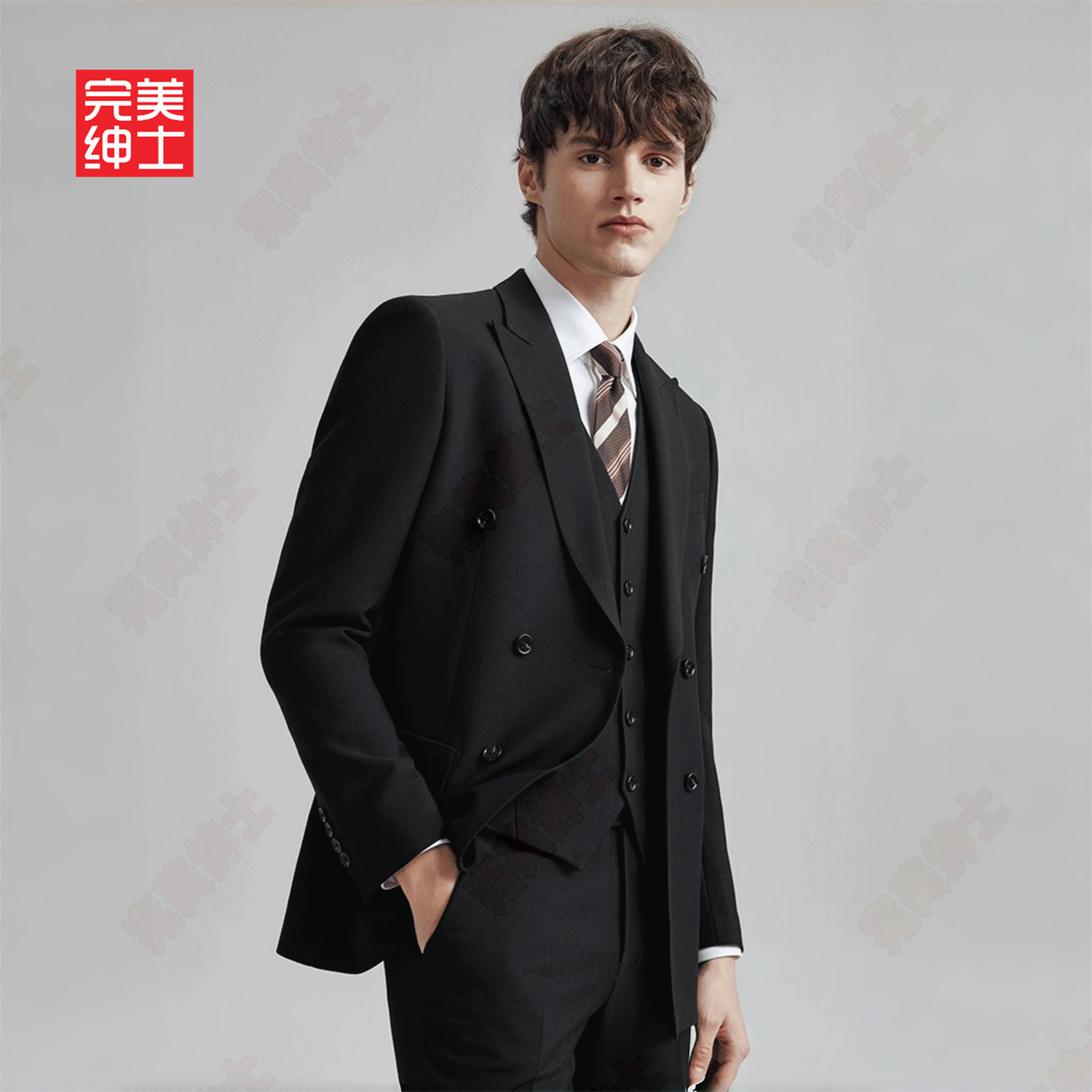 双排扣戗驳领西装男款高级感胖子穿大码结婚礼服男士西服套装高档