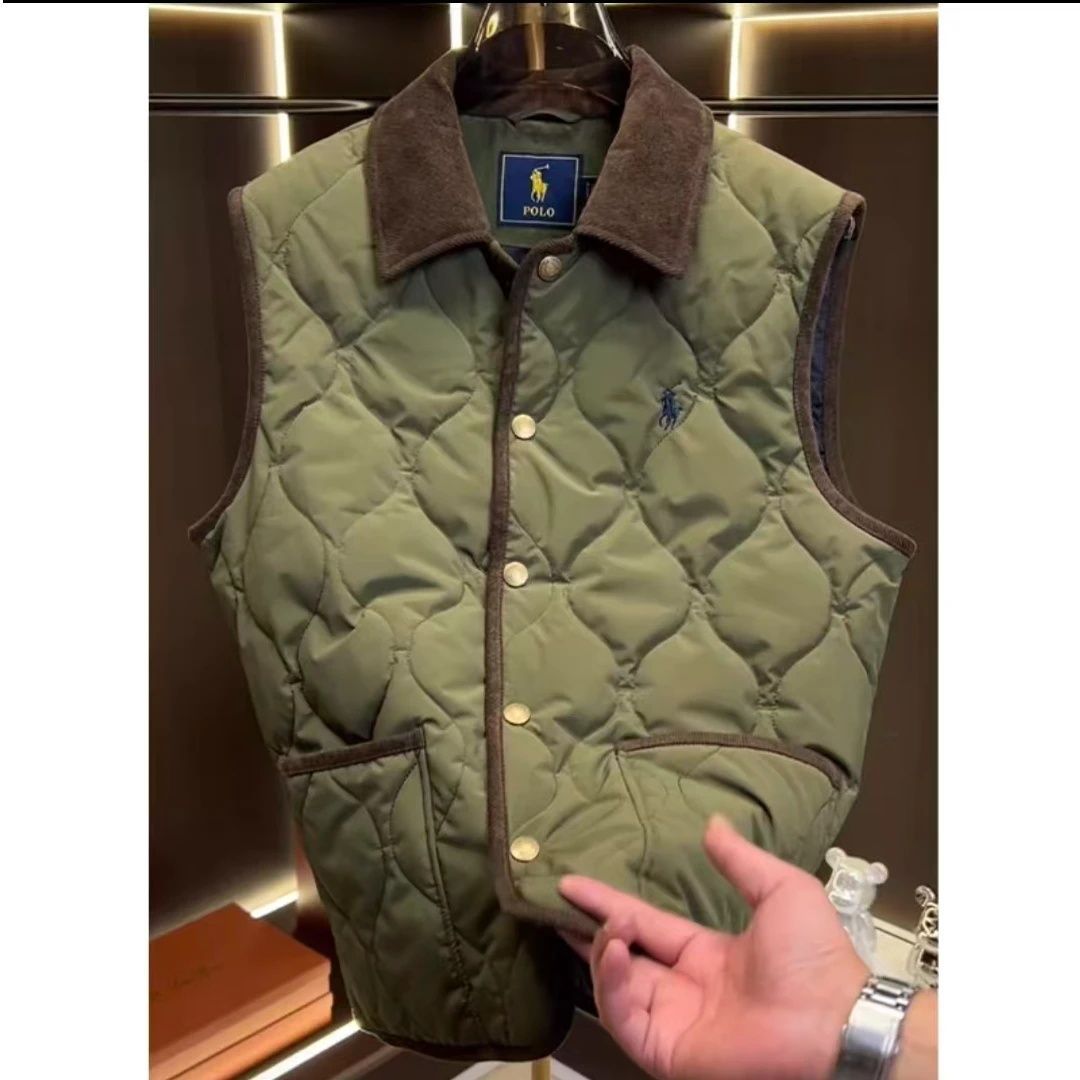 秋冬季新款轻薄型保暖棉服男士时尚简约轻奢潮流百搭翻领马甲