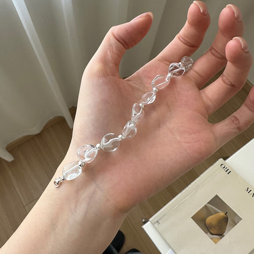 925纯银不规则水晶斑点银珠手链女简约手工设计百搭串珠手环B3238