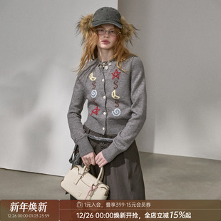 MODA星月图案针织开衫 DIDDI 亲肤撞色设计氛围感外套 清仓特惠