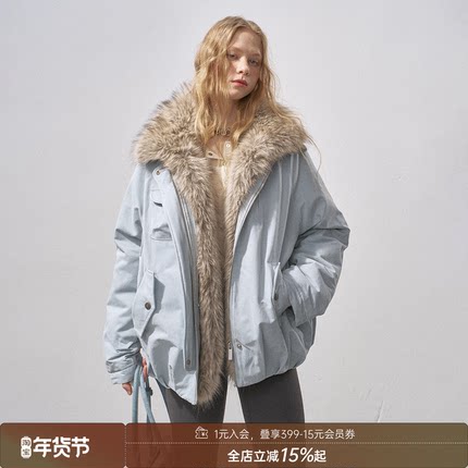 DIDDIMODA 花苞派克90白鸭绒毛毛领羽绒服女保暖外套冬季新款