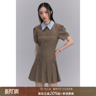 学院风撞色短袖 DIDDI美式 连衣裙低腰压褶a字灰色短裙 清仓特惠