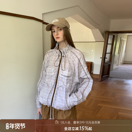 DIDDIMODA轻盈时尚简约立体口袋格纹印花宽松防晒服女夏薄款