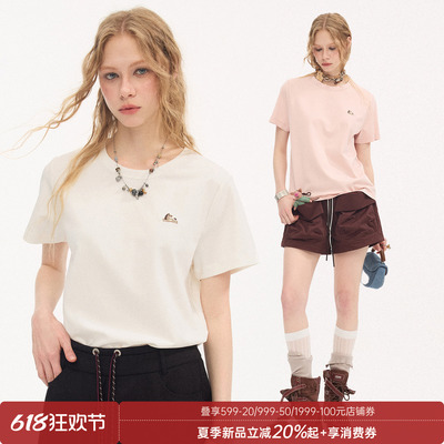DIDDI MODA纯色少女风棉质小马宽松型短袖圆领T恤2026夏季新款