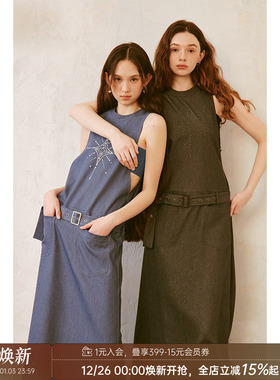 【清仓特惠】DIDDI MODA连衣裙定制撒银亮闪面料修身挂脖长裙