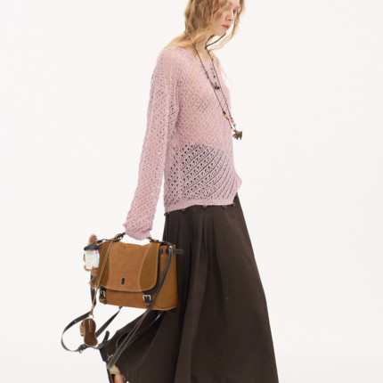 DIDDI MODA 斜向镂空串珠透气长袖针织衫