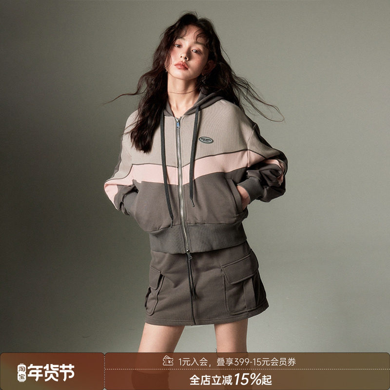 DIDDI MODA 原创设计 运动风套头卫衣女连帽短款宽松两件套春秋,女装/女士精品,时尚套装,淘宝优惠券,粉丝福利购,淘宝优惠卷