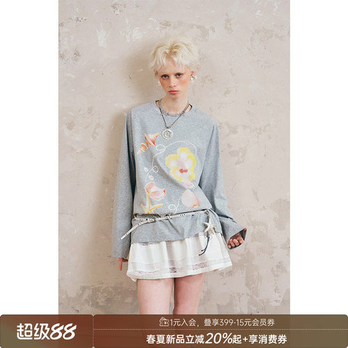 DIDDIMODA图案/水雾花烫仿钻T恤/卫裤