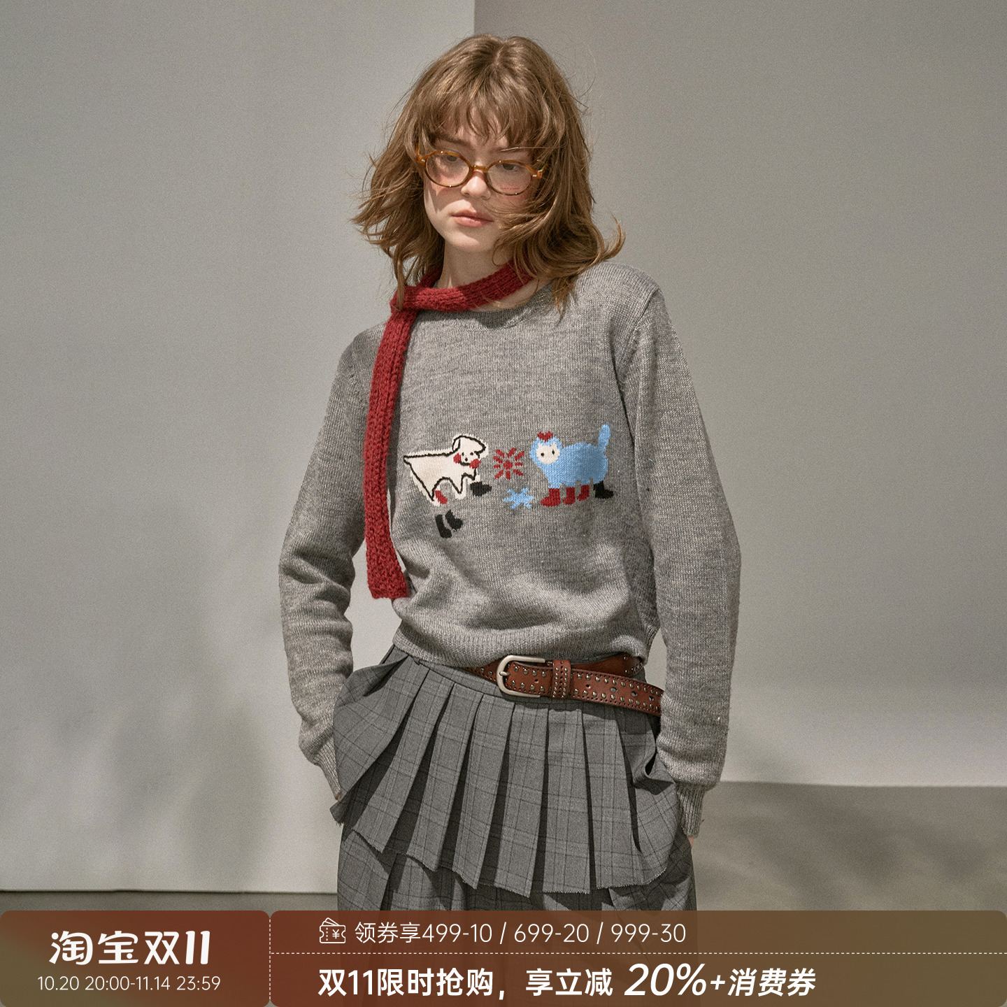 可爱小猫学院风刺绣毛衣针织衫