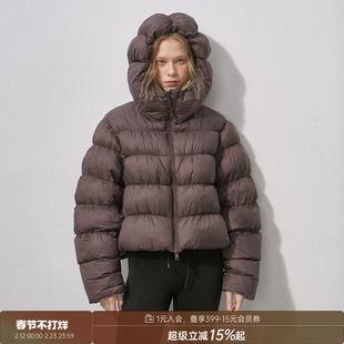 DIDDIMODA 花苞帽90绒白鸭绒拉链排骨羽绒服连帽保暖短款冬季外套