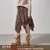 新款 DIDDIMODA 蕾丝拼接不规则半身裙层次感印花半裙冬季