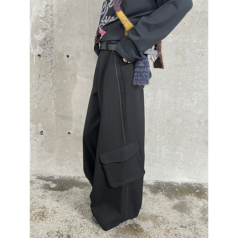 DIDDIMODA 宽松廓形活页侧缝分割多口袋休闲西装裤女冬