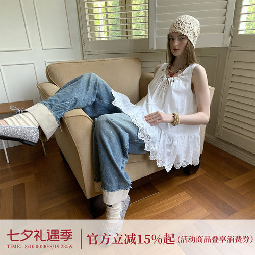 DIDDI MODA 浪漫简约休闲宽松透气立体绣花串珠无袖背心裙