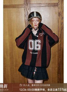 【清仓特惠】DIDDI MODA蝴蝶结数字提花复古polo领长袖毛衣