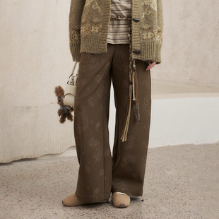 复古亚麻棕绿色长裤 DIDDIMODA 衣橱 直筒高腰阔腿裤 所有姐姐