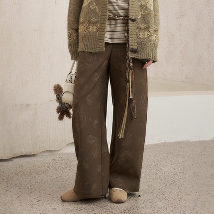 【所有姐姐的衣橱】DIDDIMODA 复古亚麻棕绿色长裤直筒高腰阔腿裤