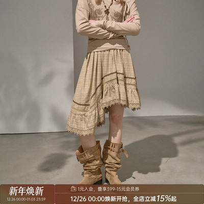 DIDDIMODA 原创设计 不规则波浪拼接超好看格子半身裙中长款半裙