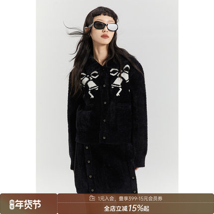 DIDDI MODA 新年特辑-一眼吸睛の蝴蝶结冬日黑色针织套装