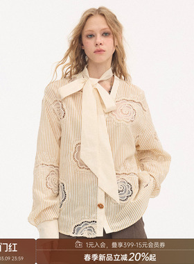 DIDDI MODA绑带蝴蝶结刺绣衬衫长袖洋气女士内搭叠穿设计感小众