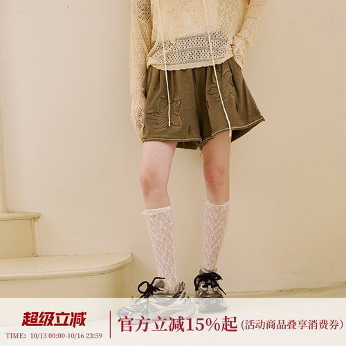 DIDDIMODA 宽松舒适时尚百搭染色洗水做旧花朵宽松宽松卫裤女夏