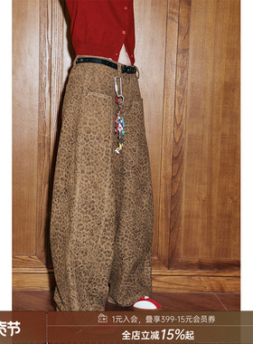 DIDDIMODA设计感复古豹纹直筒阔腿裤宽松时尚百搭休闲长裤女